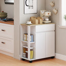 Carrello Isola da Cucina 78x39,5x88,5 cm con Cassetto Armadietto e 2 Ripiani Laterali in Legno Bianco e Rovere      