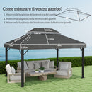Copertura per Gazebo da Giardino 3x4 m a 2 Livelli in Tessuto Oxford 600D con Fori di Drenaggio Grigio Scuro      