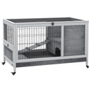 Conigliera 90x53x59 cm con Rampa e 4 Ruote in Legno Grigio  