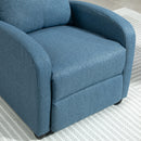Poltrona Reclinabile 69x88x101 cm Imbottita con Poggiapiedi in Tessuto Effetto Lino e Acciaio Blu      