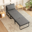 Poltrona Letto Singolo con Cuscino 66x70x74 cm in Tessuto Effetto Lino e Metallo Grigio   