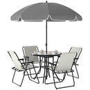 Set da Giardino 6 Pezzi con 4 Sedie Pieghevoli Ombrellone e Tavolo Rotondo  Crema Grigio e Nero   