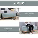 Panca Pouf Contenitore Imbottita 110x39x45 cm in Tessuto Effetto Lino Azzurro