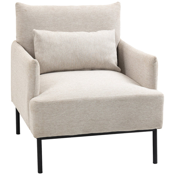 Poltrona Imbottita 73x81x82 cm in Tessuto Effetto Lino Bianco Crema acquista