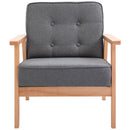 Poltrona Stile Nordico Retrò in Legno con Rivestimento in Lino  Grigio Chiaro