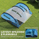Tenda Campeggio a Tunnel per 2-4 Persone 565x370x200 cm con 2 Stanze Impermeabile 3000mm per Trekking Azzurro      
