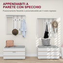 Mobile Guardaroba per Ingresso Appendiabiti Specchio Panca Scarpiera Bianco    
