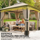 Gazebo da Giardino 360x300x279 cm con Zanzariera Tende e Tetto Doppio Strato in Poliestere Cachi      