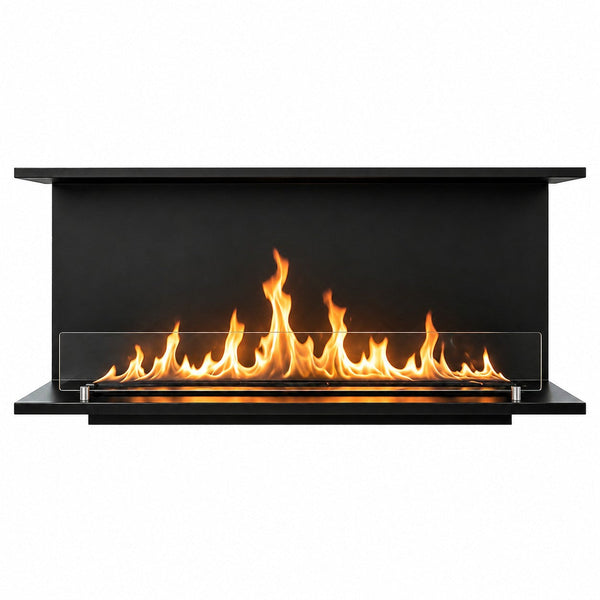 sconto Camino a Bioetanolo da Incasso Trifacciale 120x30x50 cm Giove 3 Lati Aperti Struttura in Acciaio Nero