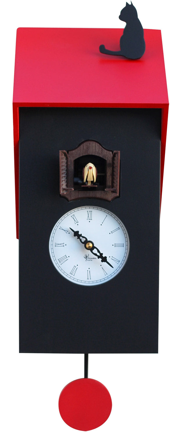 prezzo Orologio a Cucù da Parete 17x37x12 cm con Gatto Pirondini Italia Vicenza Nero e Rosso