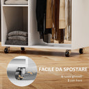 Mobile Asse da Stiro 125x43,5x112 cm con Ruote Barra per Abiti e Ripiani Bianco  