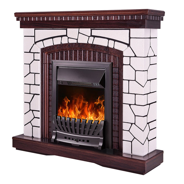Camino Elettrico da Pavimento 105,8x110x30 cm Effetto Fiamma 2000W Natali & Pluton Bianco/noce scuro sconto