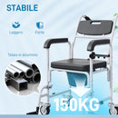 Sedia a Rotelle con WC Impermeabile 4 in 1 53x97x 97 cm in Alluminio e Plastica Nero   