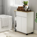 Carrello Isola da Cucina 78x39,5x88,5 cm con Cassetto Armadietto e 2 Ripiani Laterali in Legno Bianco e Rovere      