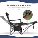 Sedia da Campeggio Pieghevole 58x148x90 cm con Poggiapiedi Nera