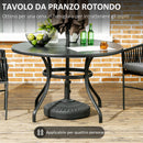 Tavolo da Giardino Rotondo per 4 Persone Ø115x72cm con Foro per Ombrellone e Doghe in Metallo Nero