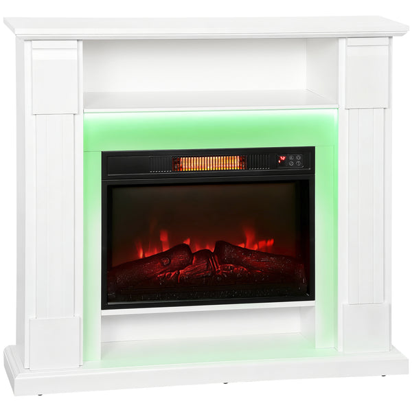 sconto Camino Elettrico da Pavimento 105x27x97 cm 1800W Regolabile con Fiamma 3D Timer e Telecomando Bianco