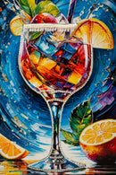 Stampa Decorata su Tela Laccata con Cornice Cocktail 62x3,5x92 cm in Abete e Tela e Plastica      