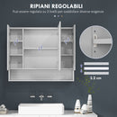 Armadietto da Bagno 90x15x75 cm con Specchio 3 Ante Soft Close e Ripiani Regolabili in MDF Bianco      