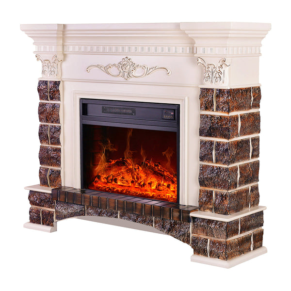 acquista Camino Elettrico da Pavimento 102x120x33 cm Effetto Fiamma 1500W Charlotte Bianco/noce