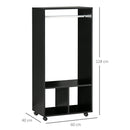 Mobile Appendiabiti con Barra 2 Ripiani Aperti e Ruote 60x40x128 cm Nero 