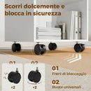 Mobile Porta Stampante 40x35x55 cm con Ruote a Freno e 2 Scomparti Aperti in Legno Bianco      