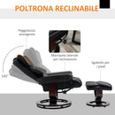 Poltrona Relax e Pouf Poggiapiedi Reclinabile a 145° con Seduta Girevole in Finta Pelle Nero      