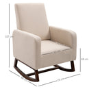 Poltrona a Dondolo Imbottita 77x92x100 cm in Legno e Lino  Beige