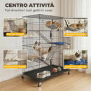 Gabbia per Gatti 91,5x55,6x128 cm a 4 Livelli con Amaca Letto Rampe e Piattaforme in Metallo con Vassoio Estraibile Nero      