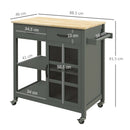 Carrello da Cucina 88,5x46x91,5 cm in Legno MDF e Vetro Grigio