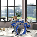 Batteria Musicale Giocattolo per Bambini Grancassa 5 Tamburi e Piatti con Bacchette e Sgabello Blu  