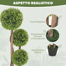 Set 2 Piante di Bosso Artificiale a 3 Sfere, con Vaso e Fondo Rinforzato, Altezza 90 cm, per Interno ed Esterno      