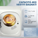 Mini Asciugatrice Portatile 48x40x56 cm Capienza 4 kg 5 Programmi 800W Carica Frontale Tamburo in Acciaio Inox Bianco      