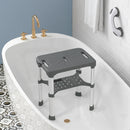 Sgabello per Doccia 46x33x39-49 cm con Mensola Integrata Altezza Regolabile 5 Livelli Portata 150kg in Alluminio Grigio      
