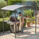 Gazebo per Barbecue 245x152x218 cm con 2 Mensole Laterali e Ganci in Acciaio e Poliestere Grigio Scuro      