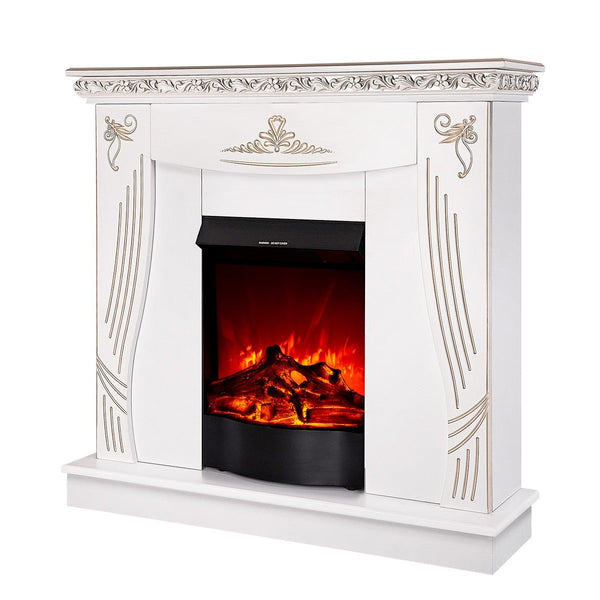 prezzo Camino Elettrico da Pavimento 103,5x110x30 cm Effetto Fiamma 1600W Napoli & Corsica Bianco