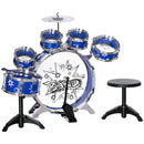 Batteria Musicale Giocattolo per Bambini Grancassa 5 Tamburi e Piatti con Bacchette e Sgabello Blu  