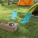 Set 2 Sedie da Campeggio Pieghevoli 62x65x80 cm Reclinabili su 6 Livelli Grigio a Azzurro  