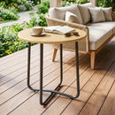 Tavolino da Giardino Rotondo Ø48x51 cm in Metallo Effetto Legno Naturale      