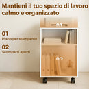 Mobile Porta Stampante 40x35x55 cm con Ruote a Freno e 2 Scomparti Aperti in Legno Bianco      
