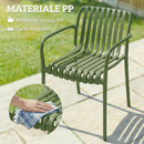 Set 4 Sedie da Esterno Impilabili 55x58,5x81,5 cm Sedie da Pranzo con Schienale Curvo Seduta a Doghe e Braccioli in PP Verde      