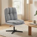 Poltrona da Salotto Girevole 63x75x92-102 cm in Tessuto Effetto Lino e Metallo Grigio Chiaro      