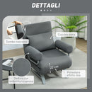 Poltrona Letto 3 in 1 con Schienale Reclinabile su 5 Livelli 73x78x81 cm in Tessuto Effetto Lino Grigio Scuro      
