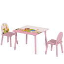 Set Tavolo e Sedie per Bambini 3-8 Anni Disegni di Animali e Bordi Arrotondati in MDF e Legno di Pino Rosa      
