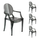 Set 4 Sedie con Braccioli 54x48,5x92 cm in Policarbonato da Interno Elizabet Grigio Fume