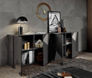 Madia Design Moderno 4 Ante con Serigrafie e Specchi Vittoria 241x42x84 cm Grigio Laccato Lucido