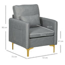 Poltroncina Moderna 72x72x90 cm in Tessuto Effetto Lino Grigio