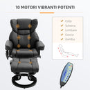 Poltrona Relax con Pouf Poggiapiedi e Funzione Massaggio Reclinabile a 145° e Girevole a 360° in Finta Pelle PU Nero      
