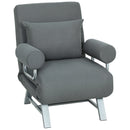 Poltrona Letto 3 in 1 con Schienale Reclinabile su 5 Livelli 73x78x81 cm in Tessuto Effetto Lino Grigio Scuro      