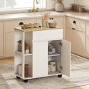 Carrello Isola da Cucina 78x39,5x88,5 cm con Cassetto Armadietto e 2 Ripiani Laterali in Legno Bianco e Rovere      